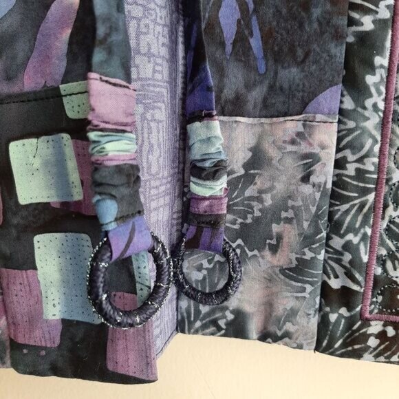 HANDMADE Boho Open Front Embroidered Vest Abstract Floral Purple Sz L - Picture 8 of 15